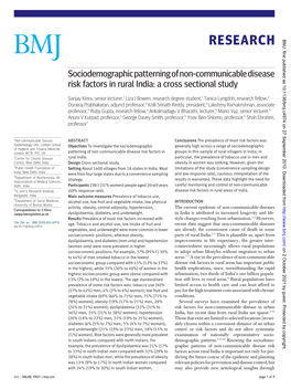 Sociodemographicpatterningofnon-Communicabledisease Risk Factors in Rural India: a Cross Sectional Study