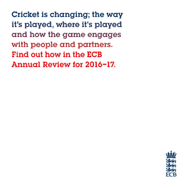 Cricket Is Changing; the Way It’S Played, Where It’S Played and How the Game Engages with People and Partners
