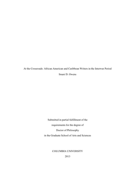 At the Crossroads: African American and Caribbean Writers in the Interwar Period