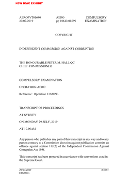 AEROPVT01640 AERO COMPULSORY 29/07/2019 Pp 01640-01699 EXAMINATION COPYRIGHT INDEPENDENT COMMISSION AGAINST CORRUPTION the HONOU