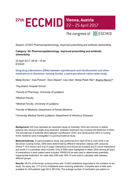 Drug-Drug Interactions (Ddis) Between Ciprofloxacin and Nitrofurantoin and Other Medications in Slovenian Nursing Homes: a Point-Prevalence Nation-Wide Study