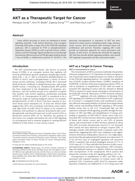 AKT As a Therapeutic Target for Cancer Mengqiu Song1,2, Ann M