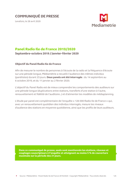 Panel Radio Ile De France 2019/2020 Septembre-Octobre 2019 / Janvier-Février 2020
