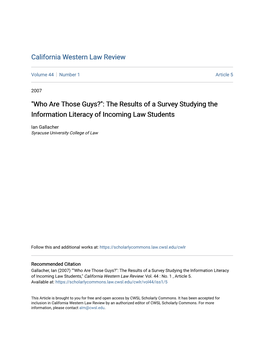 The Results of a Survey Studying the Information Literacy of Incoming Law Students