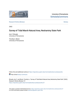 Survey of Tidal Marsh Natural Area, Neshaminy State Park