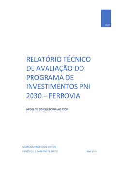 Relatório Técnico De Avaliação Do Programa De Investimentos Pni 2030 – Ferrovia