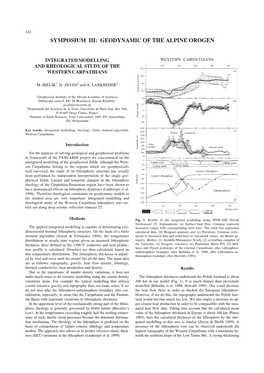 SYMPOSIUM III: Geodynamic of the Alpine Orogen