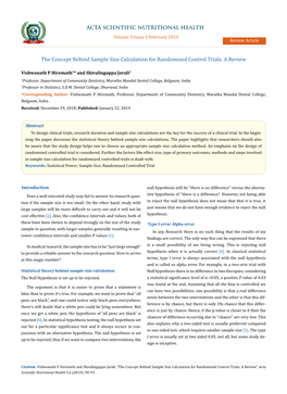 The Concept Behind Sample Size Calculation for Randomised Control Trials. a Review