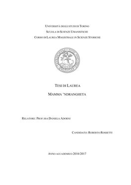 Tesi Di Laurea Mamma 'Ndrangheta