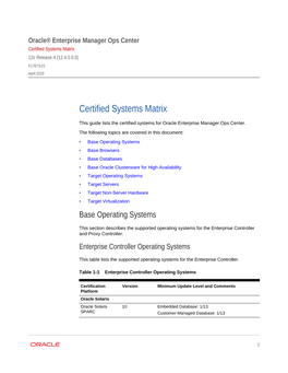 Certified Systems Matrix 12C Release 4 (12.4.0.0.0) F17673-01 April 2019