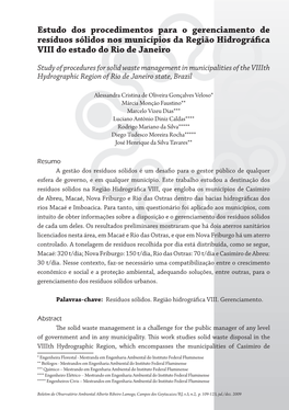 Estudo Dos Procedimentos Para O Gerenciamento De Resíduos Sólidos Nos Municípios Da Região Hidrográﬁ Ca VIII Do Estado Do Rio De Janeiro