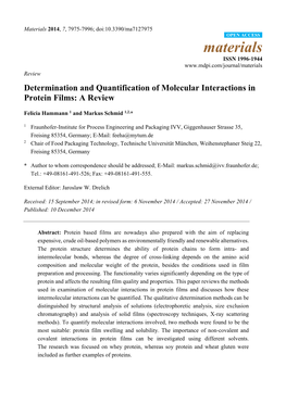 Determination and Quantification of Molecular Interactions in Protein Films: a Review