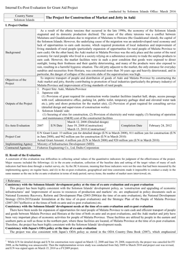 Internal Ex-Post Evaluation for Grant Aid Project the Project for Construction of Market and Jetty in Auki