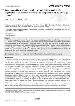 Transformations of Ray Transferences of Optical Systems to Augmented Hamiltonian Matrices and the Problem of the Average System*