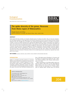 The Spider Diversity of the Genus, Neoscona from Akola Region of Maharashtra