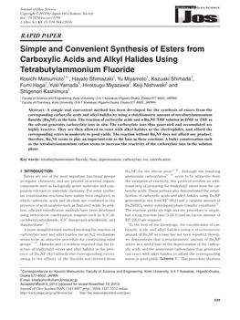 Simple and Convenient Synthesis of Esters from Carboxylic Acids And