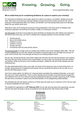 Family Pastor (Children & Youth) Three Year Fixed-Term Contract