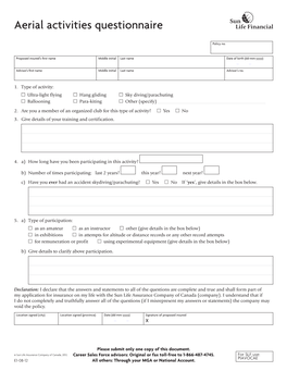 Aerial Activities Questionnaire