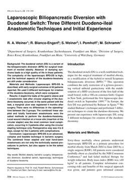 Three Different Duodeno-Ileal Anastomotic Techniques and Initial Experience