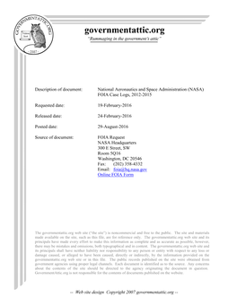 NASA) FOIA Case Logs, 2012-2015