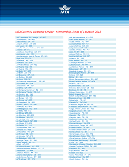 IATA Currency Clearance Service - Membership List As of 14 March 2018