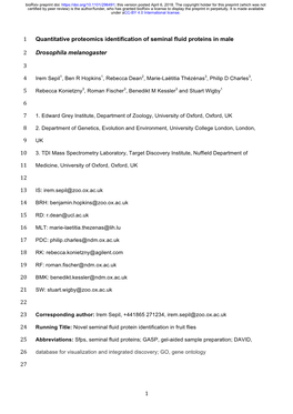 Quantitative Proteomics Identification of Seminal Fluid Proteins in Male