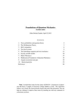 Foundations of Quantum Mechanics Lecture Notes