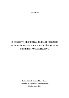 O Conceito De Observabilidade Segundo Bas Van Fraassen E a Sua Relevância Para O Empirismo Construtivo