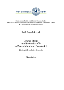 Grüner Strom Und Biokraftstoffe in Deutschland Und Frankreich