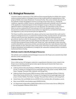 Section Analyzes Potential Impacts on Biological Resources That Would Result from Implementation of the Proposed Malibu Civic Center Wastewater Treatment Facility