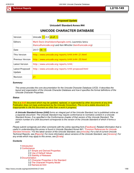 Unicode Character Database L2/18-149