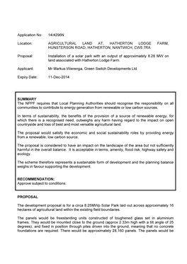 14/4296N Location: AGRICULTURAL LAND AT, HATHERTON LODGE