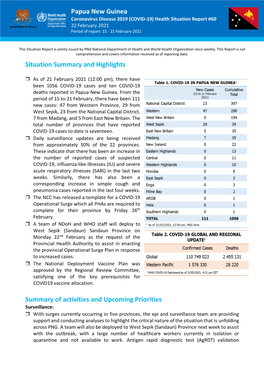 Health Situation Report 61 (Released: 22 February 2021; Report Period: 15 - 21 February 2021)