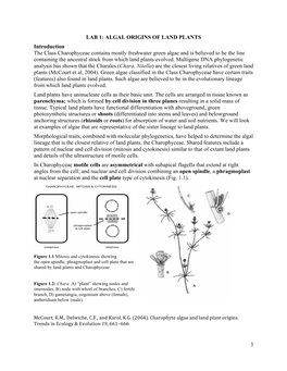 ALGAL ORIGINS of LAND PLANTS Introduction The