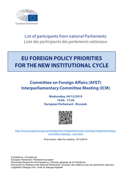 List of Participants from National Parliaments Liste Des Participants Des Parlements Nationaux