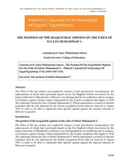 The Position of the Iraqi Public Opinion on the Exile of Sultan Muhammad V. Pjaee, 17(6) (2020)