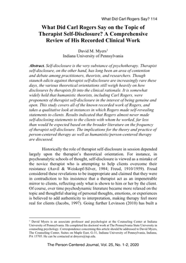 What Did Carl Rogers Say on the Topic of Therapist Self-Disclosure? a Comprehensive Review of His Recorded Clinical Work