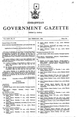 ZIMBABWEAN GOVERNMENTGAZETTE Published by Authority