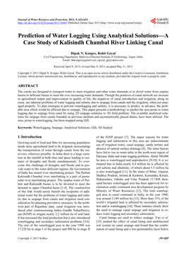 Prediction of Water Logging Using Analytical Solutions—A Case Study of Kalisindh Chambal River Linking Canal