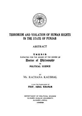 Terrorism and Violation of Human Rights in the State of Punjab