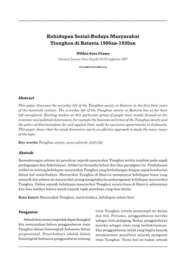 Kehidupan Sosial-Budaya Masyarakat Tionghoa Di Batavia 1900An-1930An