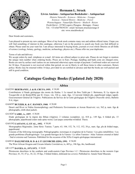 Catalogue Geology Books (Updated July 2020)
