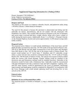 Searsport 17281.00 Route 1 Scope: Highway Reconstruction Finding of Effect: No Adverse Effect