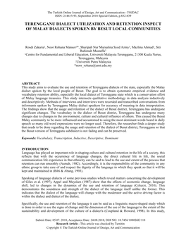 Terengganu Dialect Utilization and Retention Inspect of Malay Dialects Spoken by Besut Local Communities