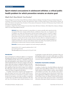 Sport-Related Concussions in Adolescent Athletes: a Critical Public Health Problem for Which Prevention Remains an Elusive Goal