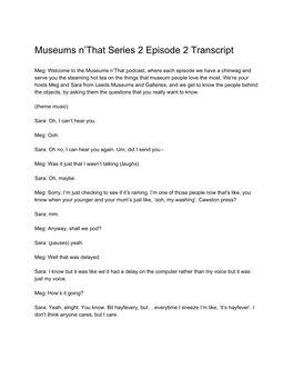Museums N'that Series 2 Episode 2 Transcript