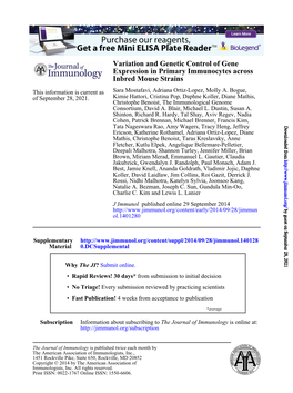 Inbred Mouse Strains Expression in Primary Immunocytes Across