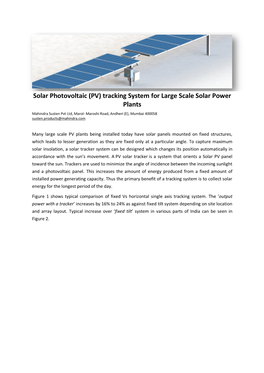 Solar Photovoltaic (PV) Tracking System for Large