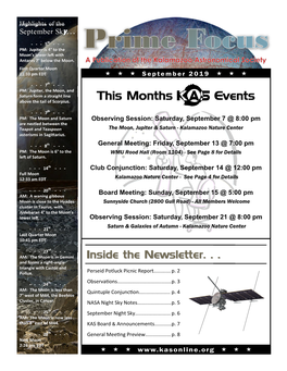 Prime Focus Page 2 September 2019 Two Important Notes About the September General Meeting