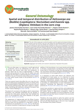 Spatial and Temporal Distribution of Helicoverpa Zea (Boddie) (Lepidoptera: Noctuidae) and Euxesta Spp. (Diptera: Otitidae) in T